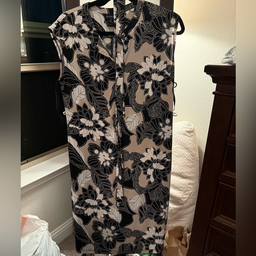 Enfocus Studio Black and Cream Patterned Dress